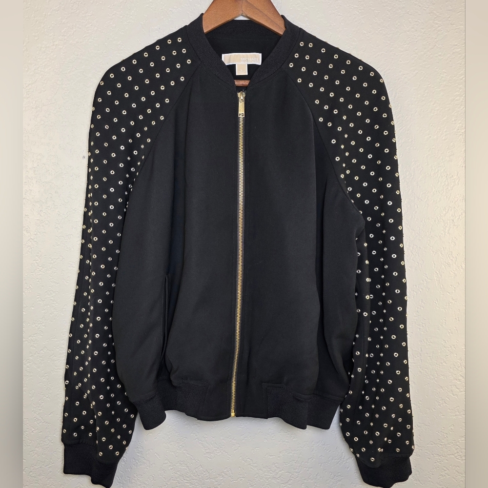 Michael Michael Kors Black Bomber Gold Studded Jacket – Size L